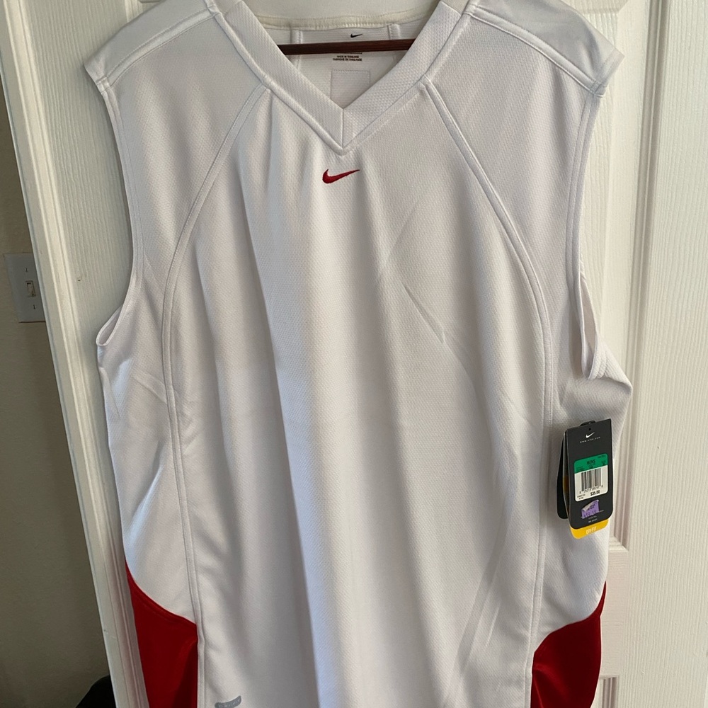 Nike White and Red Sleeveless Athletic Top